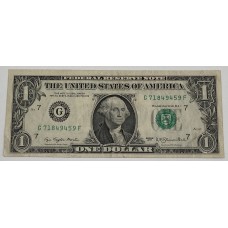 UNITED STATES OF AMERICA 1977 . ONE 1 DOLLAR BANKNOTE . ERROR . WET INK TRANSFER